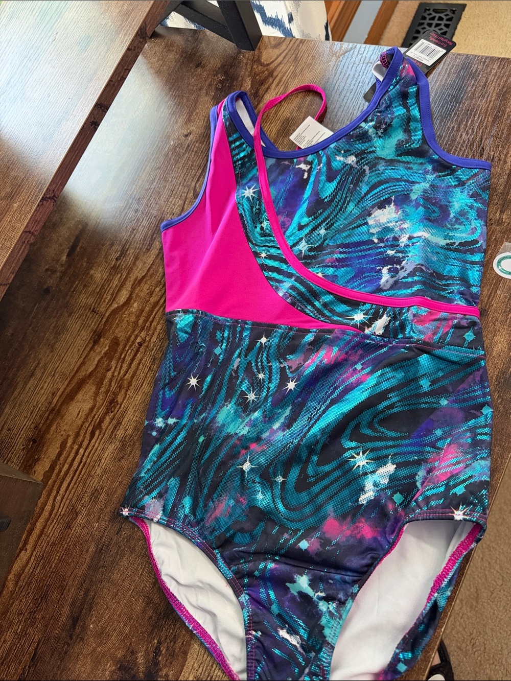 Kids One-Piece leotard in Teal & Pink